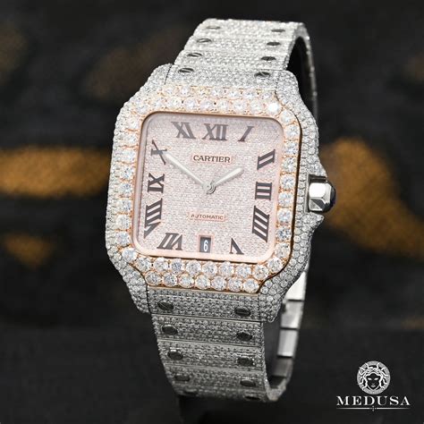 montre cartier santos diamant homme|cartier santos with diamonds.